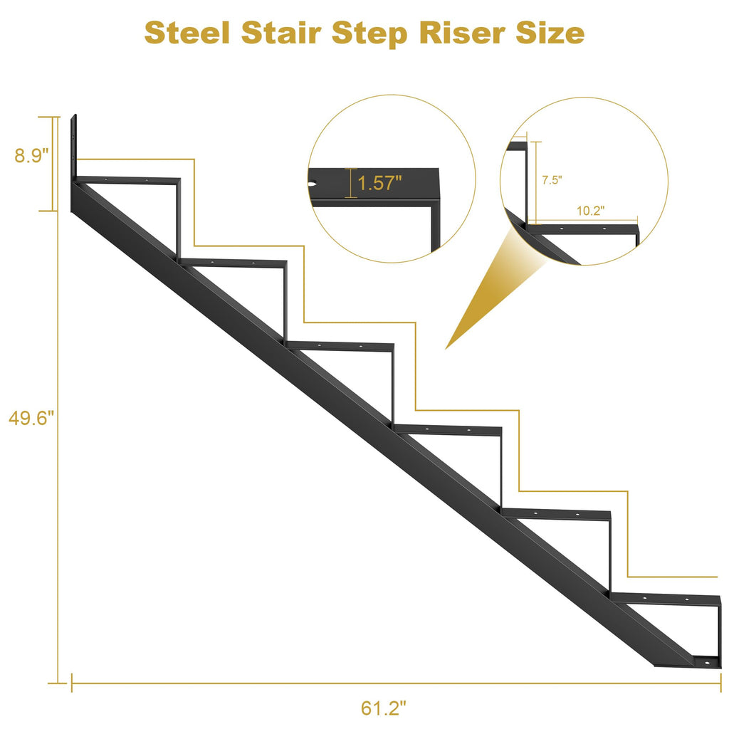 2 Pack Metal Stair Riser, 6 Step Stair Stringer for Deck Height 49.6 in, Steel Stair Step Riser for Outdoor Steps and