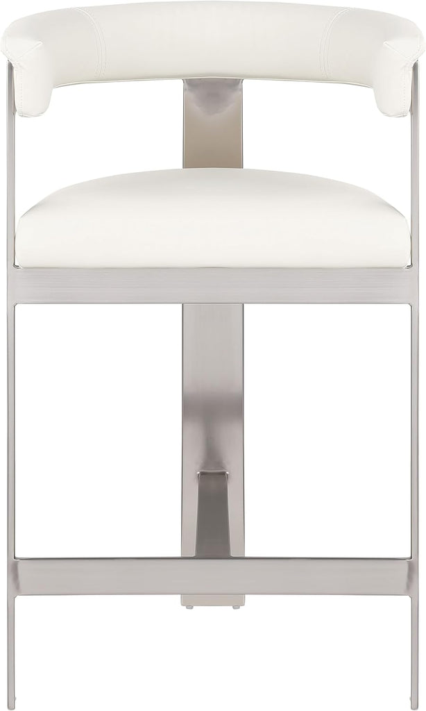 738Cream-C Romeo Collection Modern | Contemporary Counter Stool with Soft Cream Vegan Leather, Brushed Chrome Metal