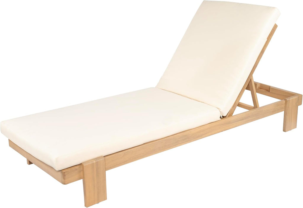 Acacia Wood Chaise Lounge Chair Set of 2, Patio Outdoor Chaise Lounge with Cushions, Adjustable Backrest Single