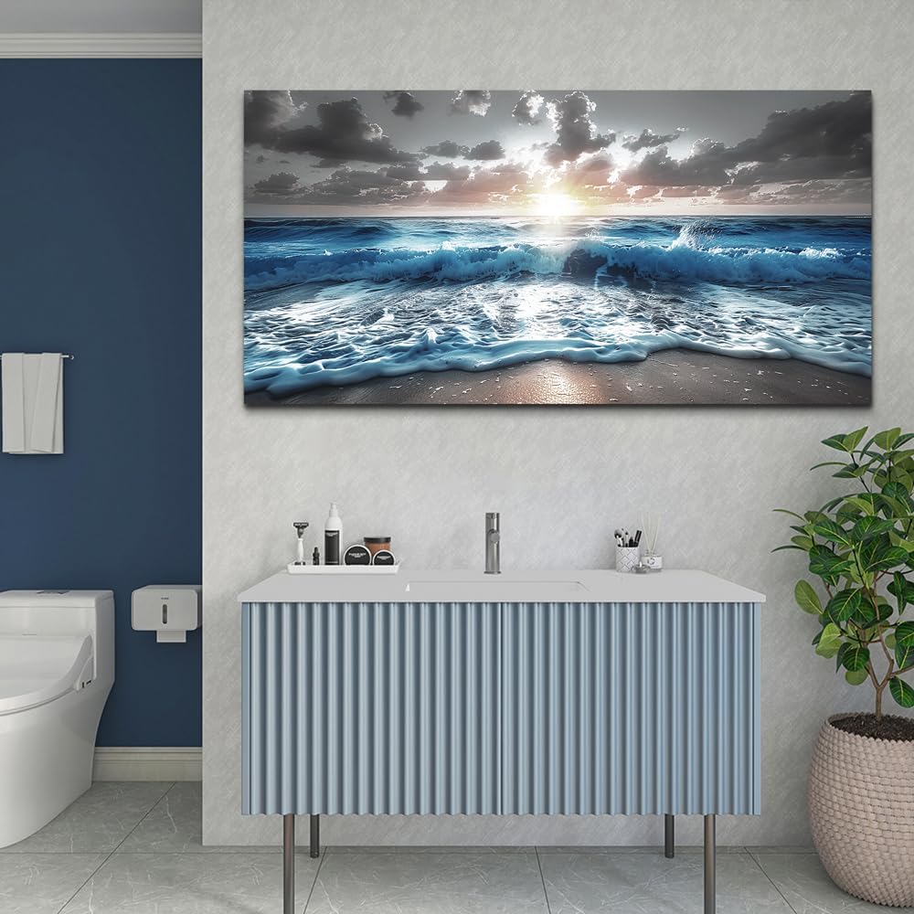 Blue Sea Waves Wall Pictures Framed Wall Art Canvas Wall Decor Sunshine Beach Painting Bedroom Home Decorations