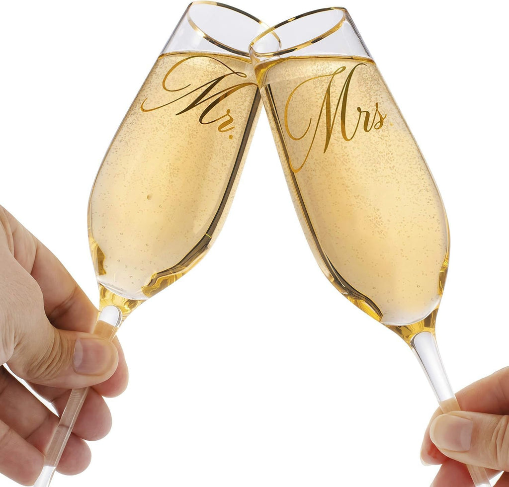 Mr. & Mrs. Champagne Flute Set, Wedding Decor - His and Hers, Wedding Toasting Glasses for Engagement Celebrations