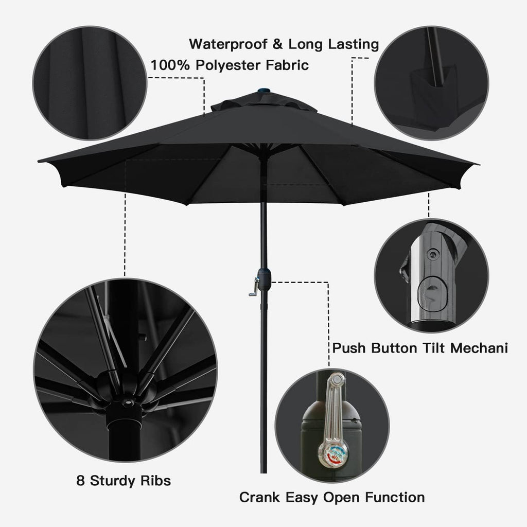 9' Patio Umbrella Outdoor Table Umbrella with 8 Sturdy Ribs