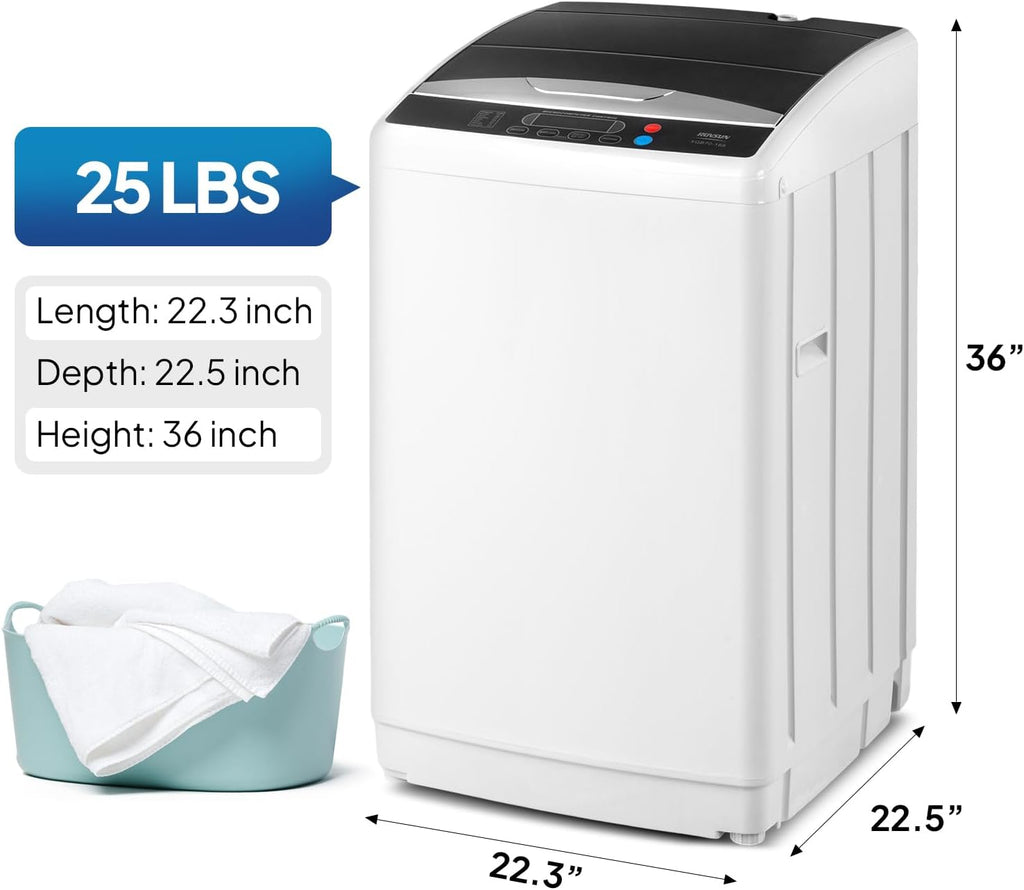 25LBS Portable Washing Machine, Full-Automatic Electric Laundry Machine with Stainless Steel Drum, Compact Washer and Spin Dryer Combo with Drain Pump for Home, Apartment