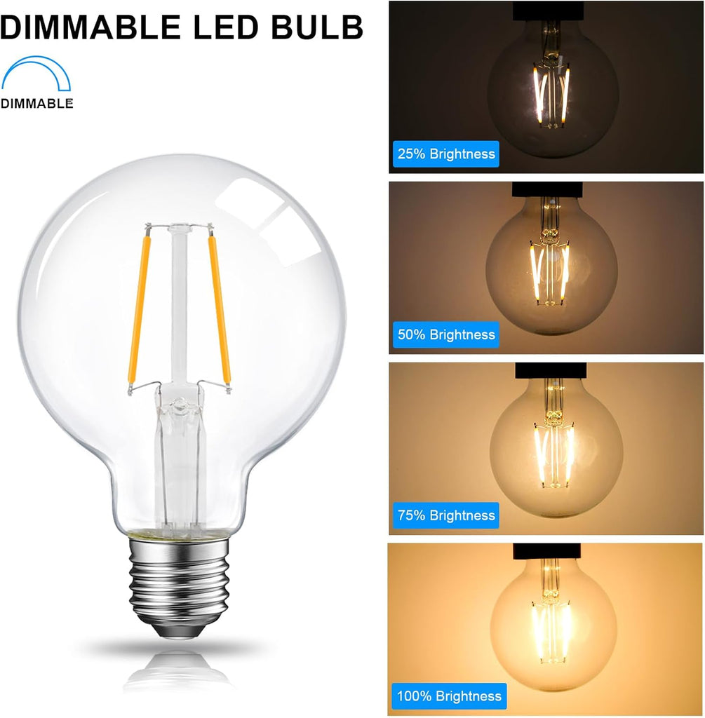 5W Dimmable G25 LED Globe Light Bulb, G25 LED Vintage Light Bulb, 60W Equivalent, 500Lumens, 2700K Soft White, E26 - Set of 6