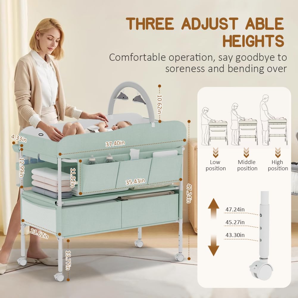 Diaper Changing Station, Portable Changing Table for Baby, Diaper Changing Table with Storage Drawers, Waterproof