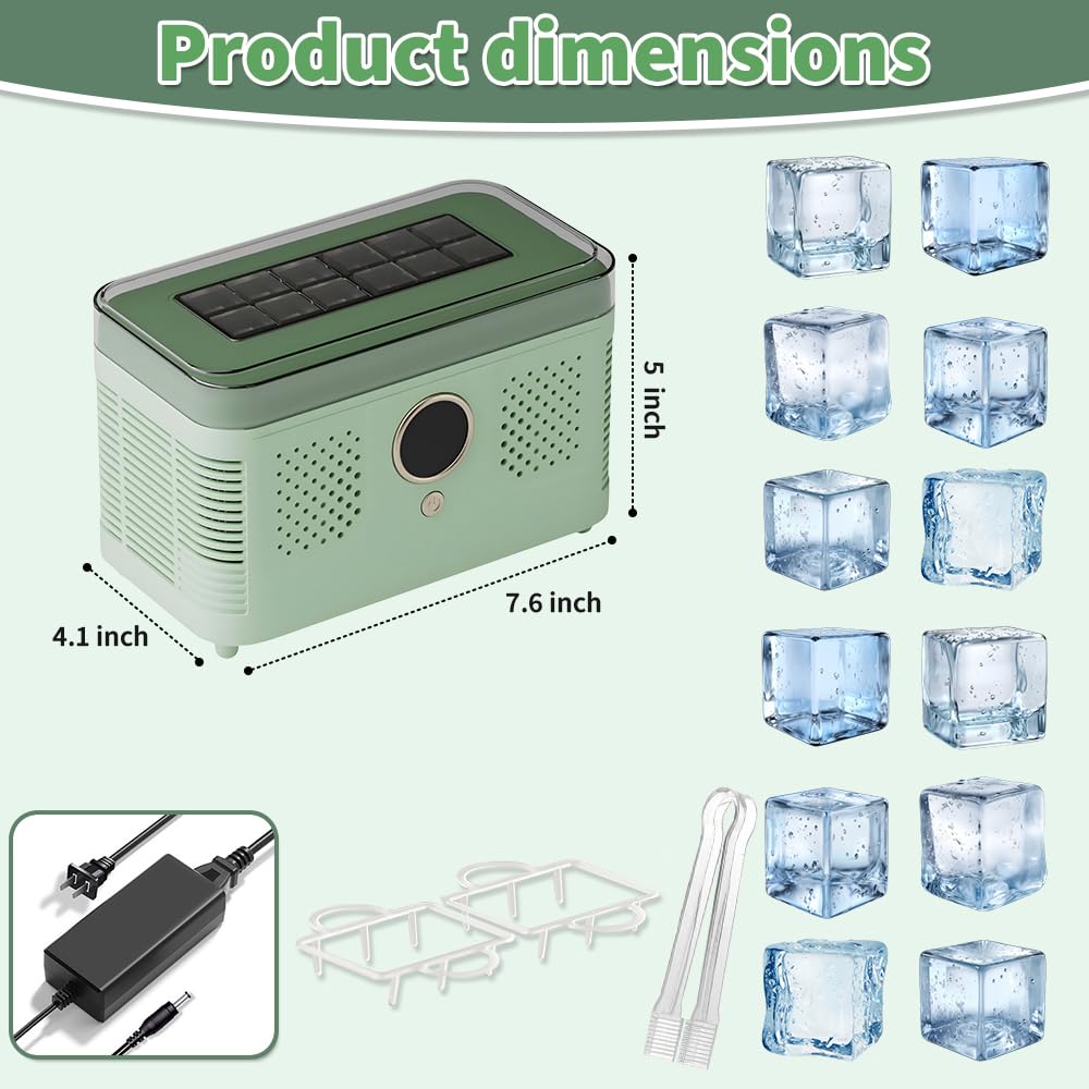 Portable Ice Maker, Fast Ice Making, Quiet, Energy-Efficient, with Ice-Cubes Detachment Rack and Removable Top Cover