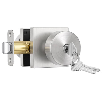 Brushed Nickel Entry Door Knob with Lock and Key, Square (1 Pack)