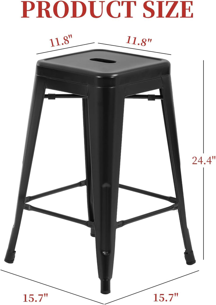 Metal Bar Stools Set of 4 Counter Height Bar Stools 24 Inches Industrial Bar Chairs Patio Stool Stackable Backless