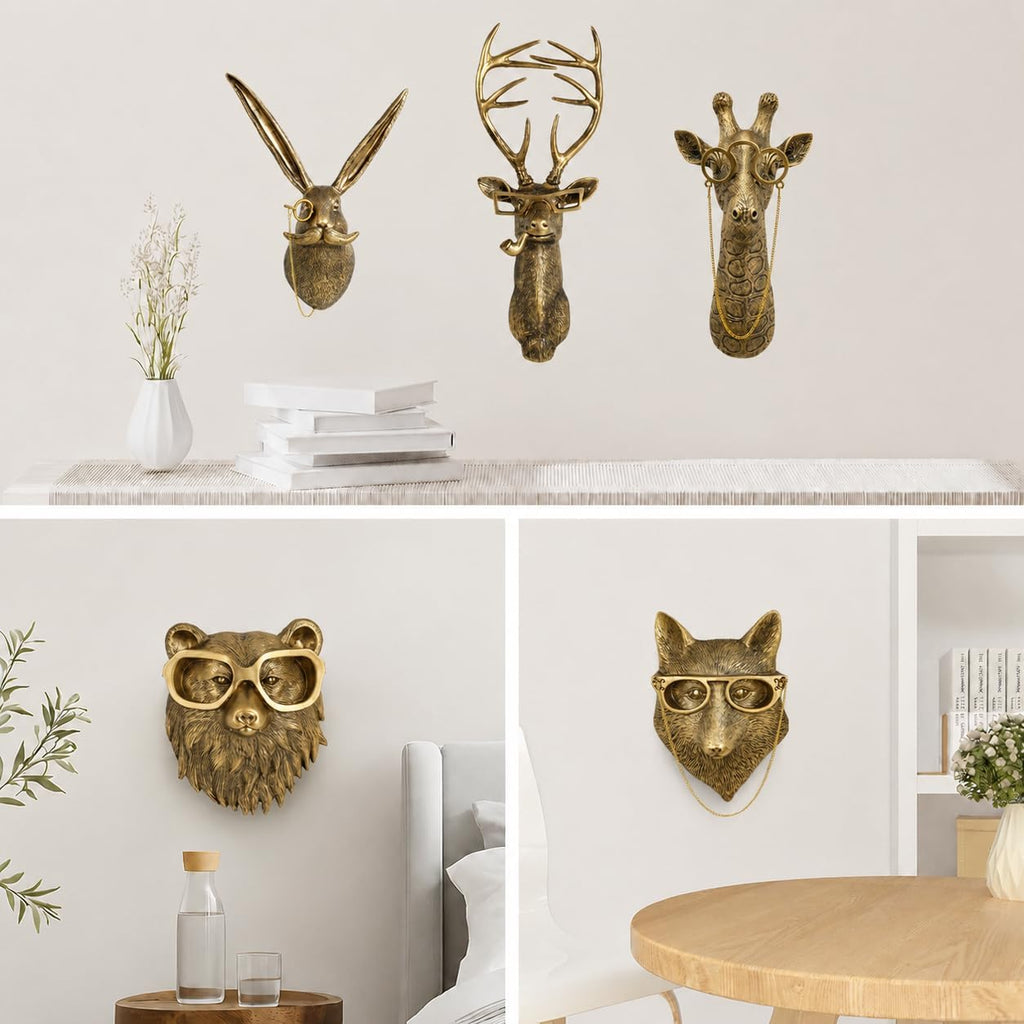 Gold Animal Head Wall Decor Wall Sculpture Home Decor Statue Office Bedroom Modern Decor for Men Women Rabbit