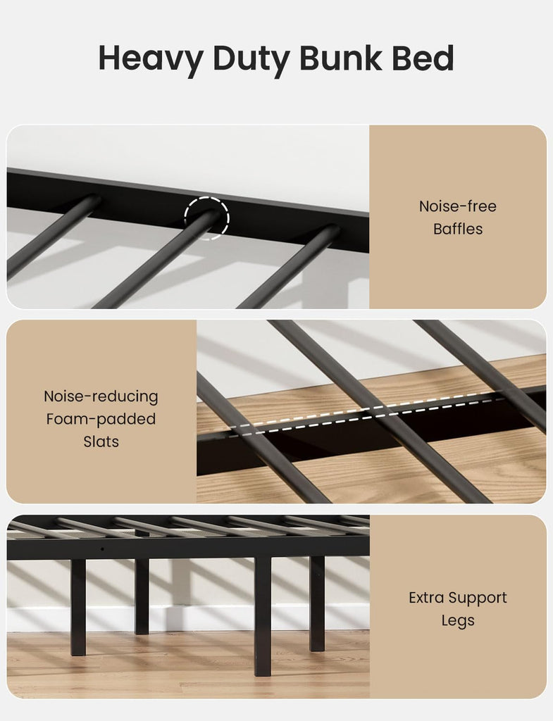 Twin XL Over Queen Bunk Bed, Heavy Duty Queen Bunk Bed for Adults