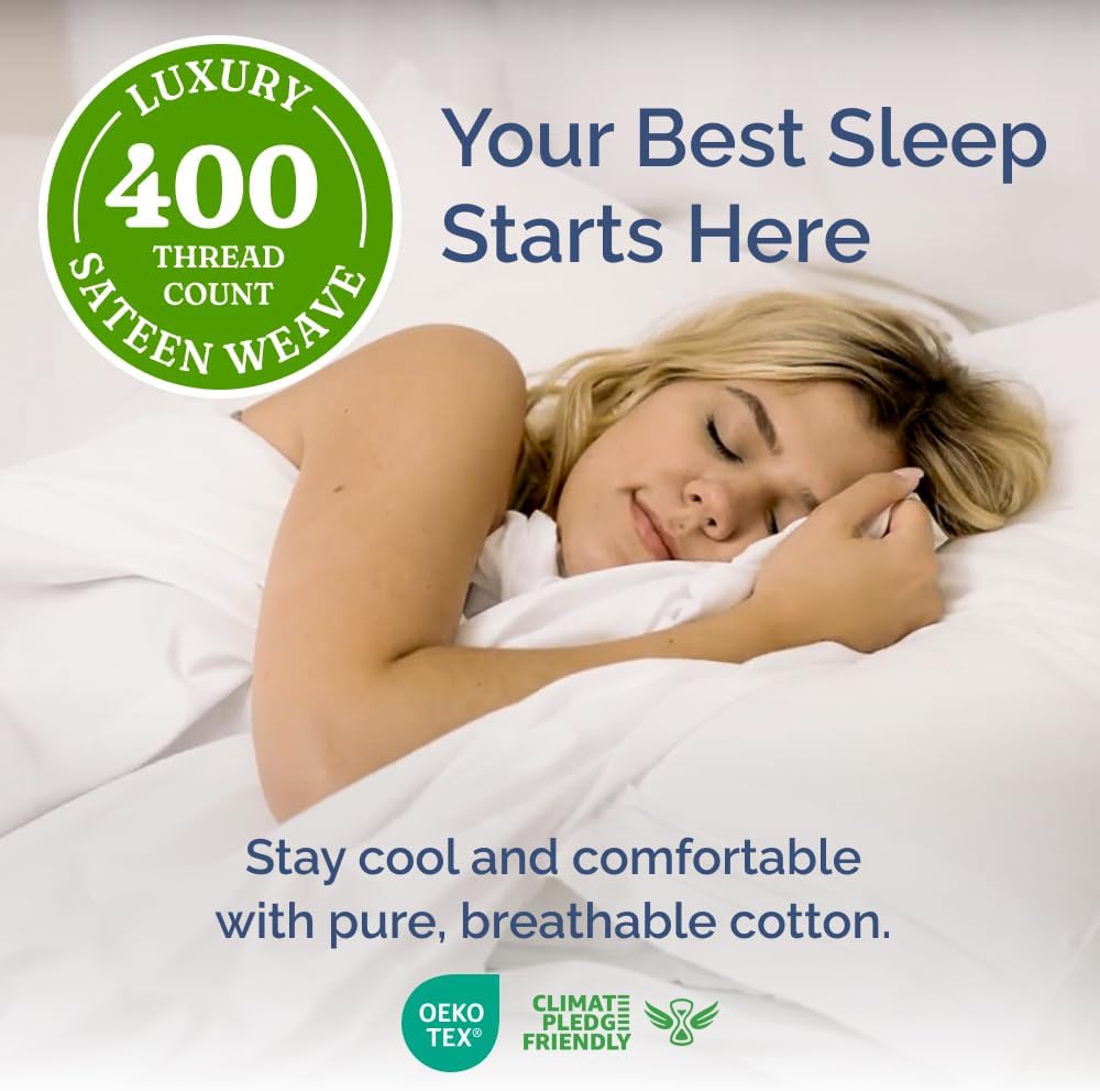 100% Cotton Sheets - 4 Piece 400 Thread Count Smooth Sateen Sheet Set - Long Staple Cotton Bed Set - Ultra Soft