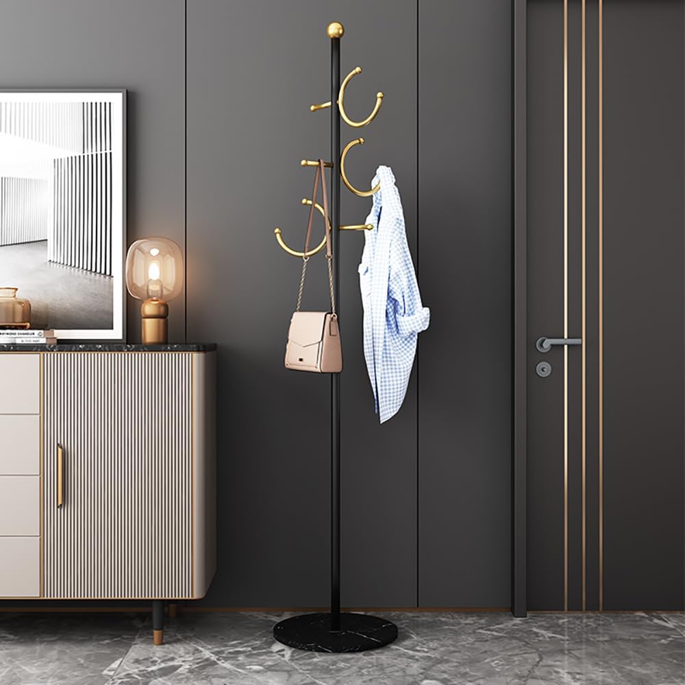 Coat Rack Freestanding Corner Coat Tree Hat Rack Stand with Heavy duty Marble Base & 6 Hooks , Hotel, Office 14.57"x