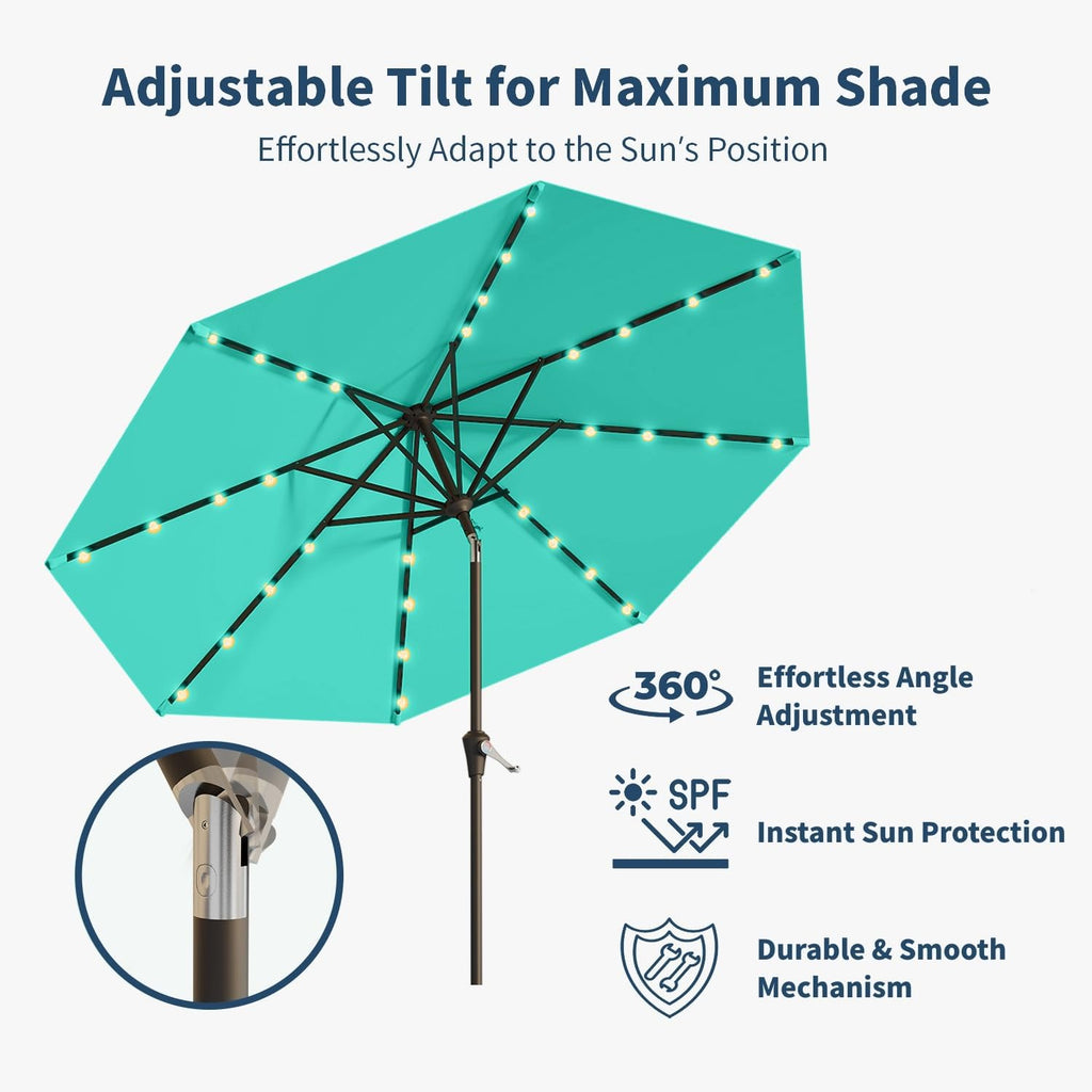 10FT Solar Umbrella 32 LED Lighted Patio Umbrella Table Market Umbrella w/Tilt and Crank