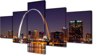 St. Louis Skyline City Canvas Wall Art Room Decor Cityscape Missouri Pictures Artwork Painting 5 Piece Picture Office