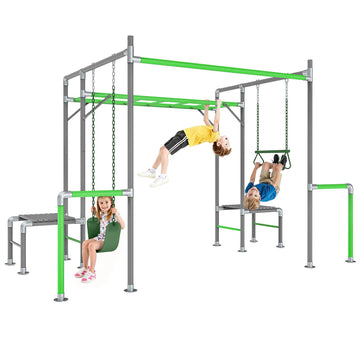 Outdoor Jungle Gym with Monkey Bars Frame, Climbing Set, Trapeze Swing Bar, Belt Swing, Kids Gymnastics Bars