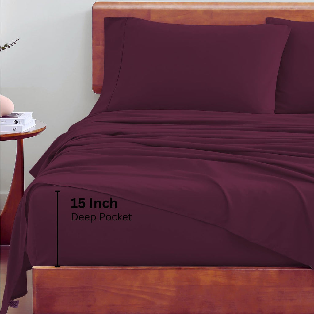 King Sheets 100% Organic Cotton 4pc Percale Soft - Windsor Wine