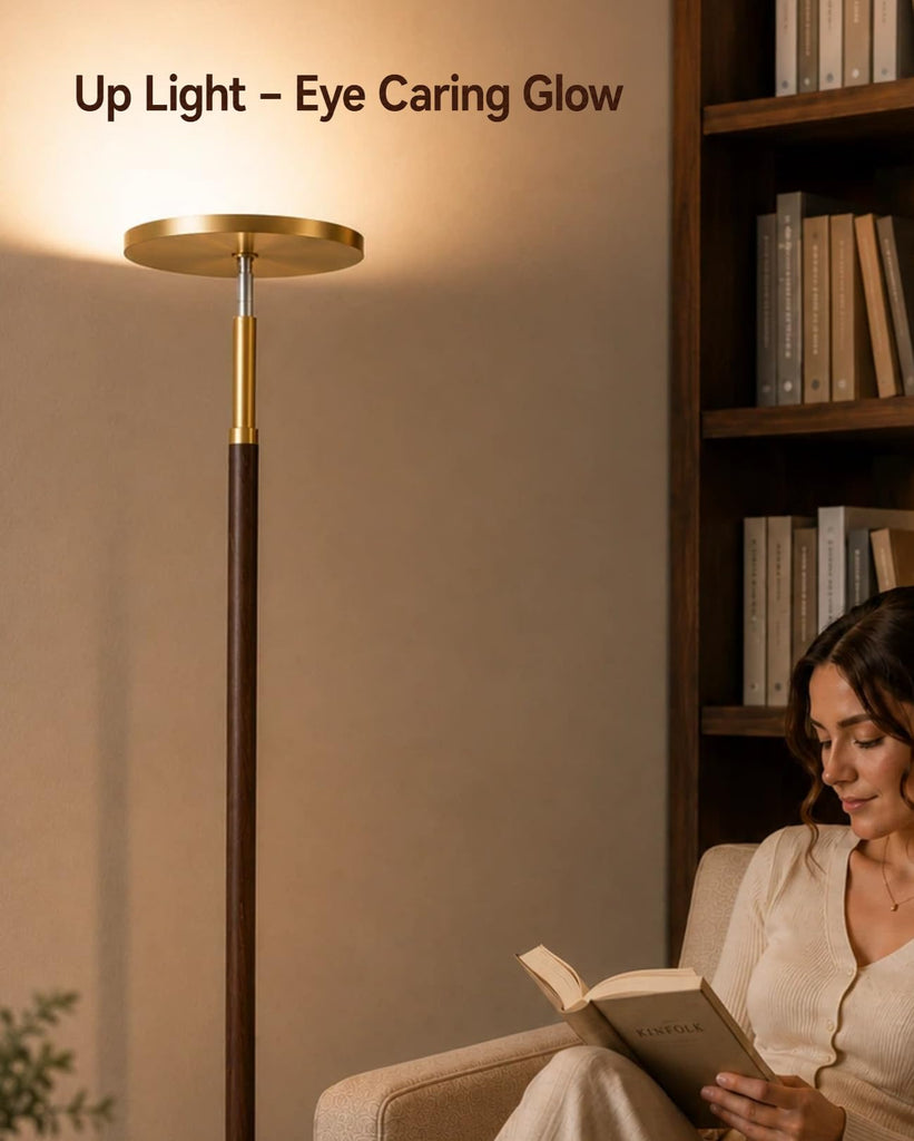 Wood LED Torchiere Floor Lamp with Remote, 3000LM Dimmable
