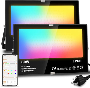LED Flood Light Outdoor 800W Equivalent 8000LM Smart RGB Landscape Lighting | APP Control, DIY Scenes - Timing