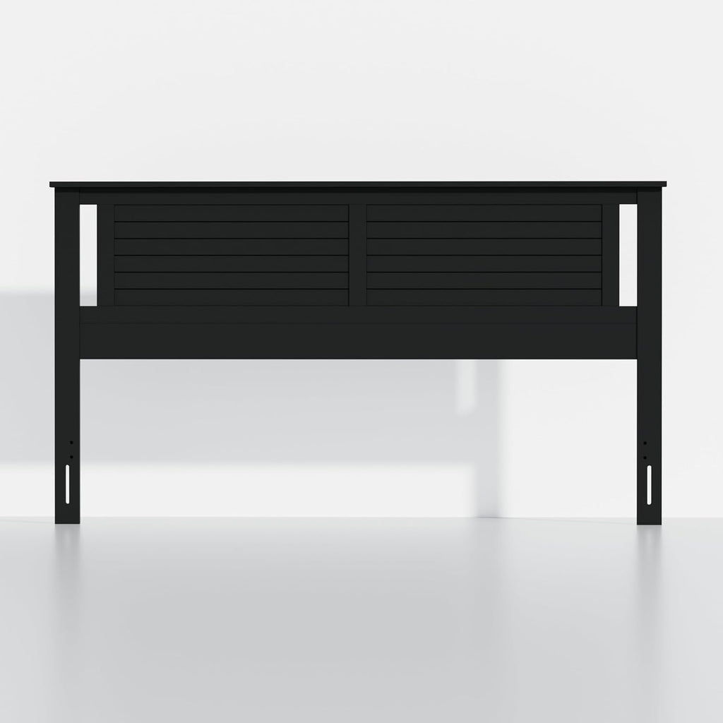Serene Solid Wood Panel Headboard with Horizontal Scoring, King, Black, Easy Assembly, Quality Materials