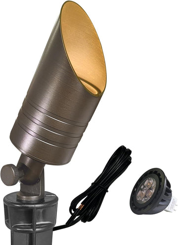 Brass Landscape Spotlight,12V AC/DC Low Voltage LED Landscape Lighting,Hard Wired Spot Up Light for Garden,Patio and