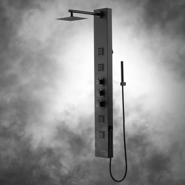 Square Rainfall Shower Head Panel System with Thermostatic, Stainless Steel High Pressure Turbo Body Jets Waterfall
