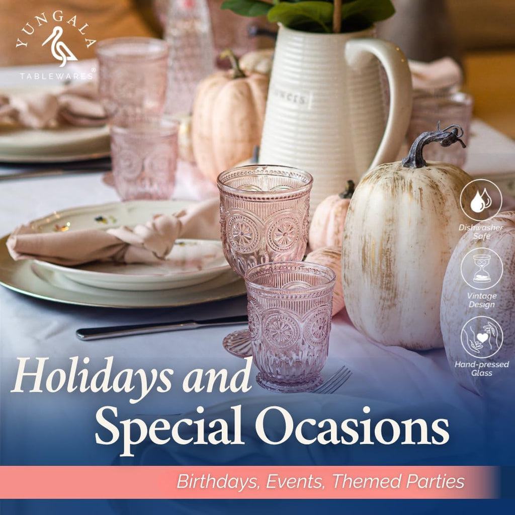 Pink Wine Glasses Set of 6 Vintage Hobnail Goblets 10 oz Transparent Glassware with Stems Dishwasher Safe