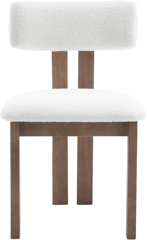 Dining Chairs Set of 2, Faux Fur Upholstered Dining Room Chairs with Wood Legs, White