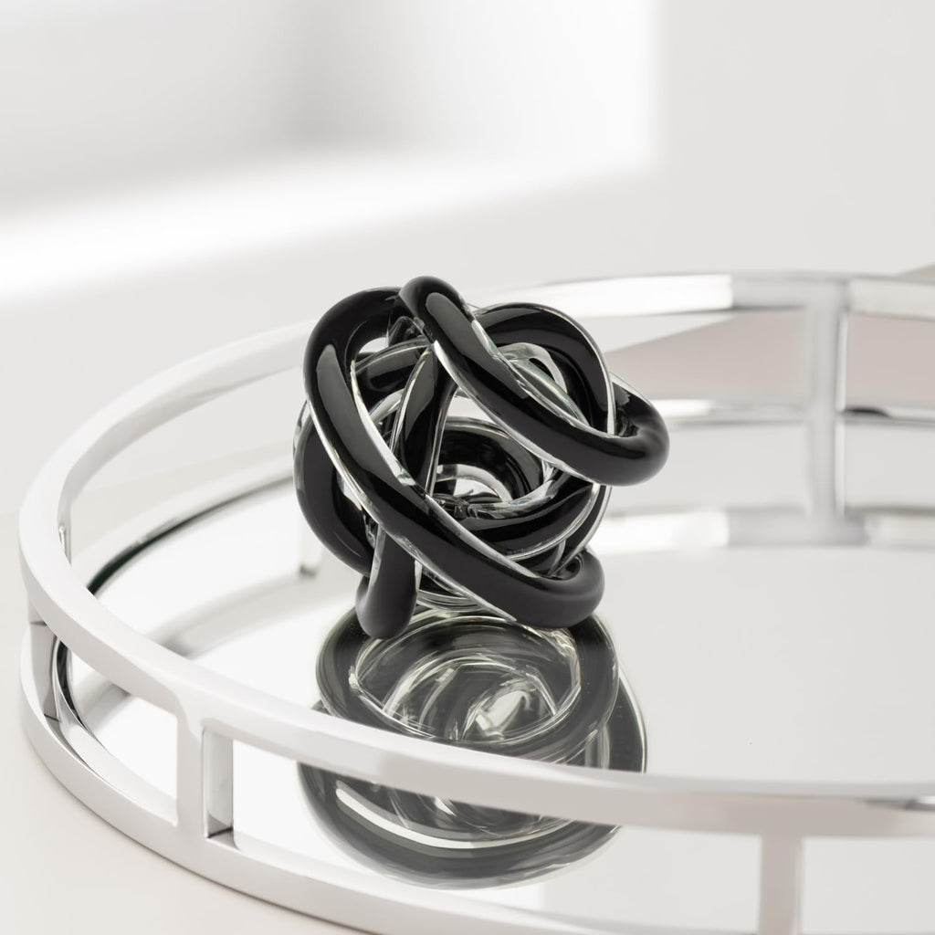Orbit Hand Blown Glass Infinity Knot Sculpture - 3 Inch Glass Art Black Knot Decor Ball Decor, Small Centerpiece