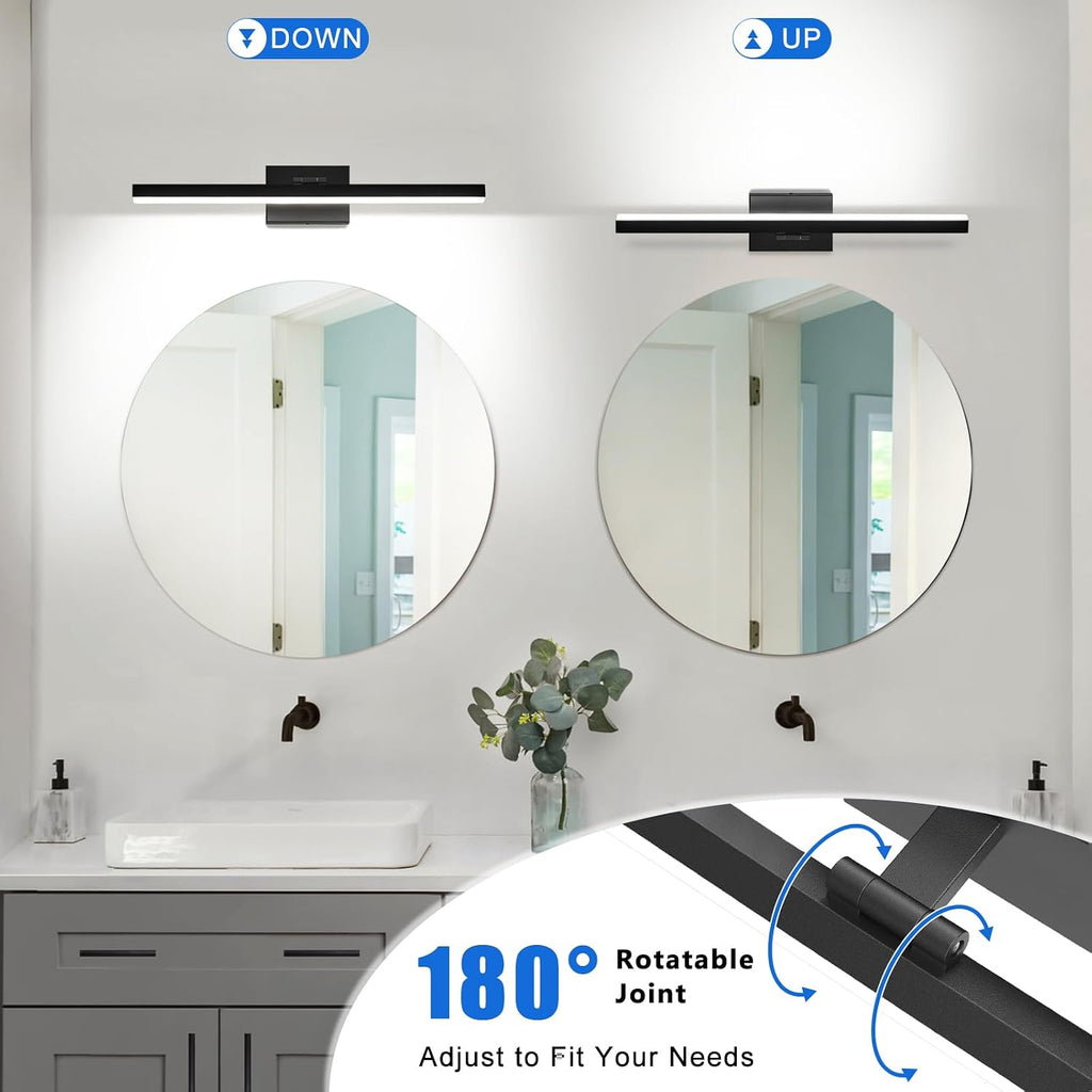 Modern Bathroom Vanity Light 24 inch, Rotatable, 16W Dimmable Led Bathroom Light Fixture Over Mirror, Black Vanity