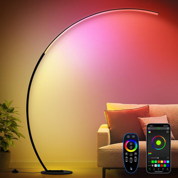 RGB Floor Lamp with 3 Color Temperatures, Ultra Bright 1800LM Smart Arc LED Floor Lamp with Remote C