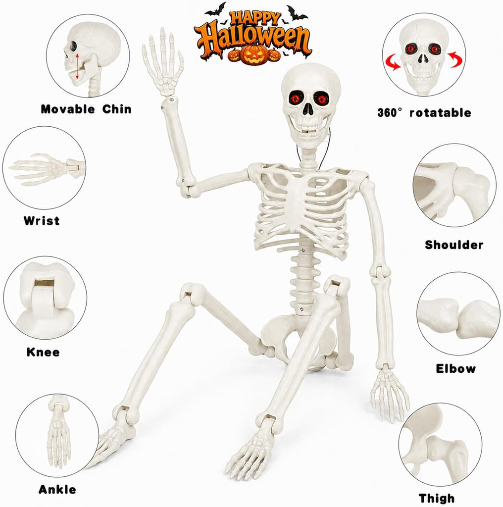 Halloween Skeleton Decorations - 2 Pack 3FT Poseable Skeletons with Eyes, Movable Joints & Jaw Scary Scenes, Yard - Set of 2