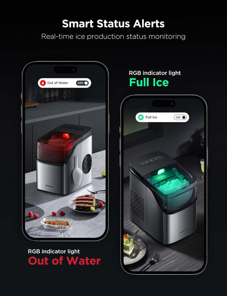 Smart Ice Maker Countertop, Portable Ice Machine with Voice Control, 9 Ice Cubes in 6 Minutes 3 Sizes, 26lbs/24Hrs