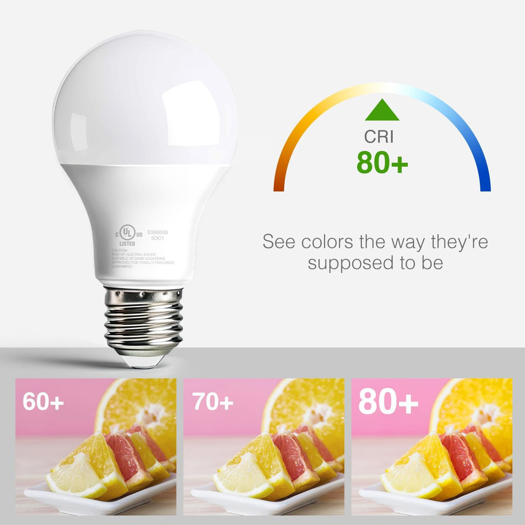 24 Pack LED Bulbs Daylight White 5000K, 60 Watt Equivalent A19 Standard Bulbs, E26 Base, 800 LM, Efficient 9W Energy