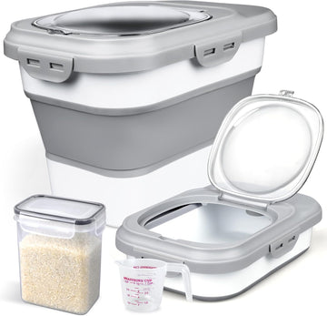 Rice Storage Container, Collapsible Airtight Food Storage Containers 6-20 Lbs, Rice Dispenser with Measuring Cup