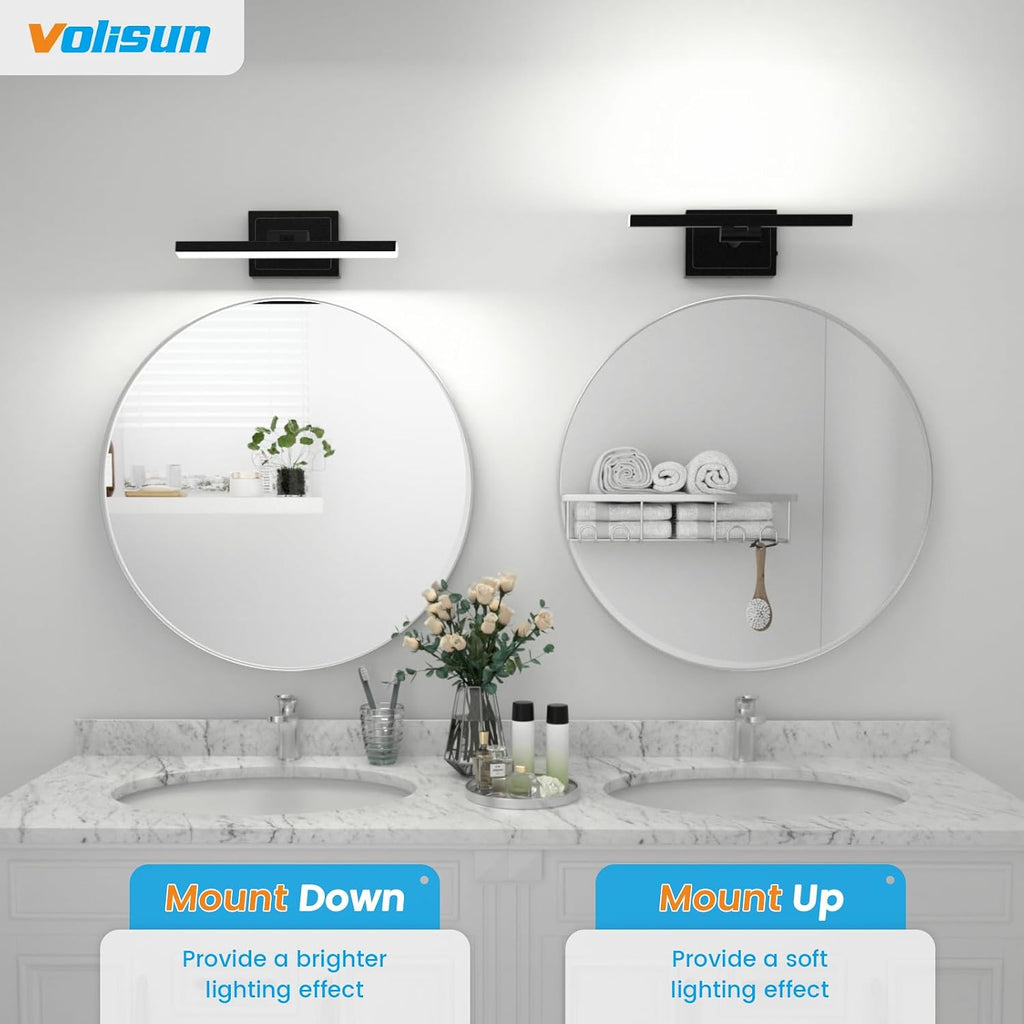 Modern Bathroom Vanity Light 15.7 inch, Rotatable, 12W Dimmable 5CCT Led Bathroom Light Fixture Over Mirror, Black