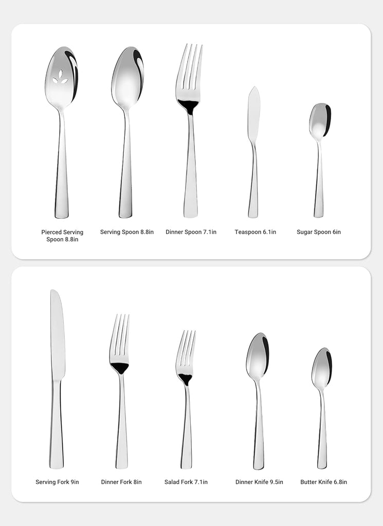 45-Piece Flatware Sets, Silverware Set for 8, Durable Stainless Steel Tableware in Ergonomic Design Size and Weight