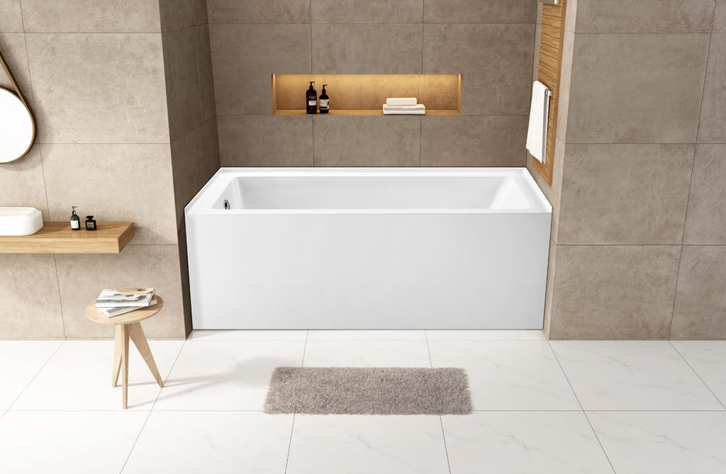 VTDR603022L 60-Inch Acrylic Curved Apron 3-Wall Alcove Tub with Left Hand Drain Hole, White