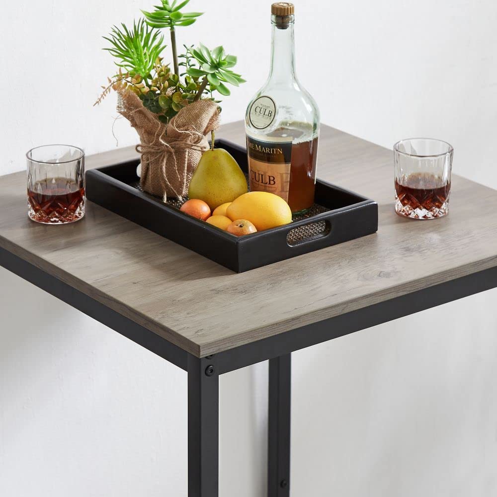 Bar Table Set for 2 with 2 PU Upholstered Stools, Pub Bistro Dinning Table and Stools with Backrest, Counter Height