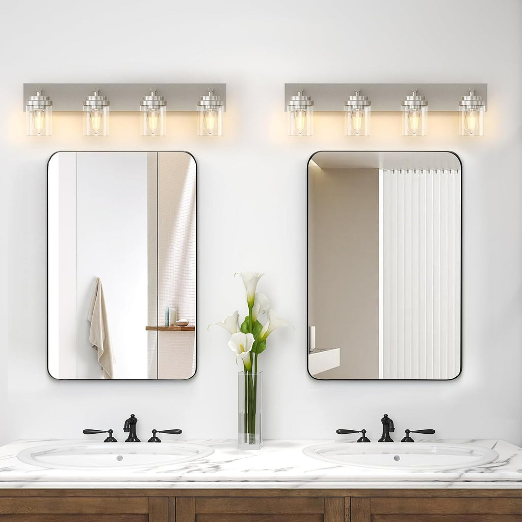Bathroom Vanity Light Fixture, 4-Light 30 Inch Brushed Nickel Bathroom Light Fixtures Over Mirror, with Clear Glass