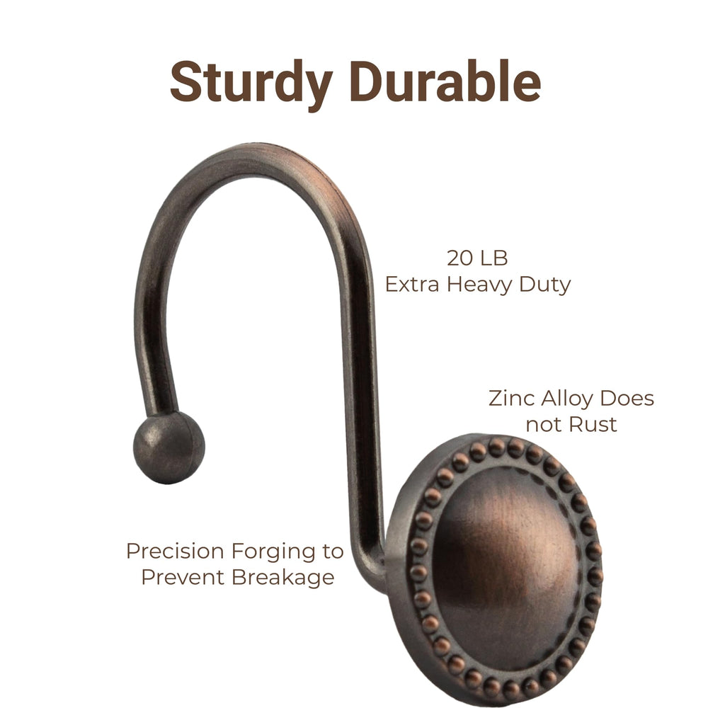 Shower Curtain Hooks, Rust-Resistant Decorative Rings, 12-Pack, Bronze