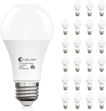 24-Packs A19 LED Light Bulbs,100 Watt Equivalent Daylight 5000K Bright Bulbs Efficient 13W,1500 Lumens E26 Base, Non