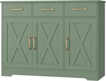 Modern Farmhouse Buffet Sideboard Cabinet, Barn Doors Storage Cabinet with Drawers and Shelves