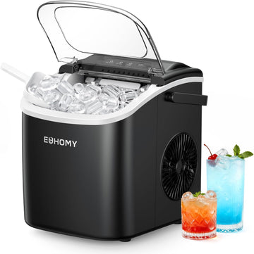 Countertop Ice Maker Machine with Handle, 26lbs in 24Hrs, 9 Ice Cubes Ready in 6 Mins, Auto-Cleaning Portable Ice
