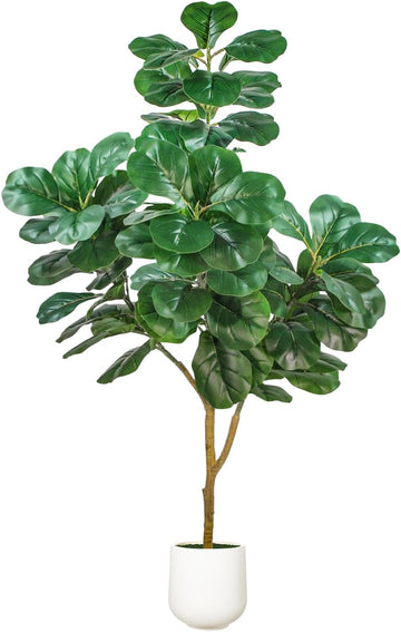 Artificial Fiddle Leaf Fig Tree, 5ft Realistic Fake Plants Faux Trees with White Planter, Artificial Plants Indoor