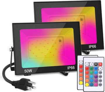LED Flood Light Outdoor, 50W Color Changing RGB Flood Light, IP66 Waterproof Outdoor Landscape Lights Stage Lights