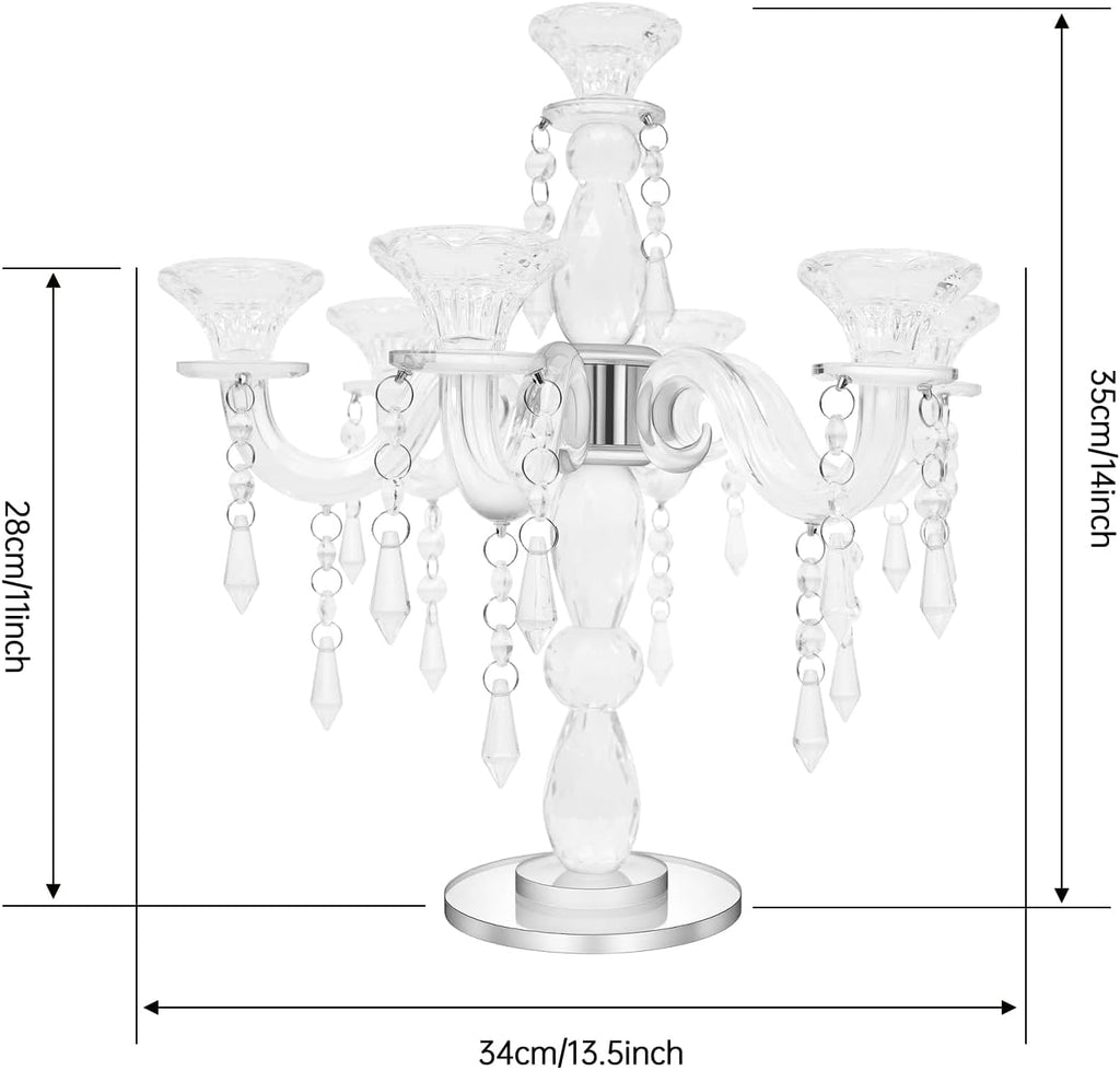 7 Arm Crystal Candelabras, 14" Retro Candle Holder, Atmosphere Candlestick, Vintage European Transparent Candle