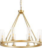 27D Gold Wheel Chandelier 8 Light Round Metal Pendant Light with Clear Glass Shades for Dining Room Kitchen Living Room Industrial Farmhouse Lighting Fixture A115-B0C89Z1J9H