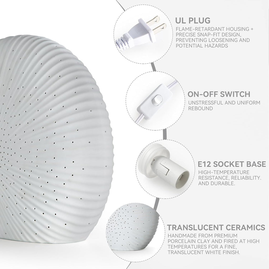 10.5"Modern Ceramic Table Lamp,White bedside table lamp, night Lamp,Decorative Lamp,Ambient lighting,Artistic lamp