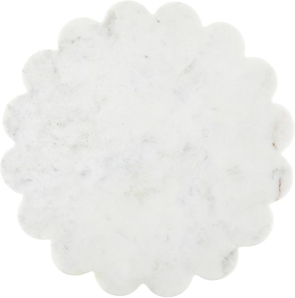 Marble Charcuterie Boards Cheese Board Round Scalloped Cutting Board, 12" Diameter, White