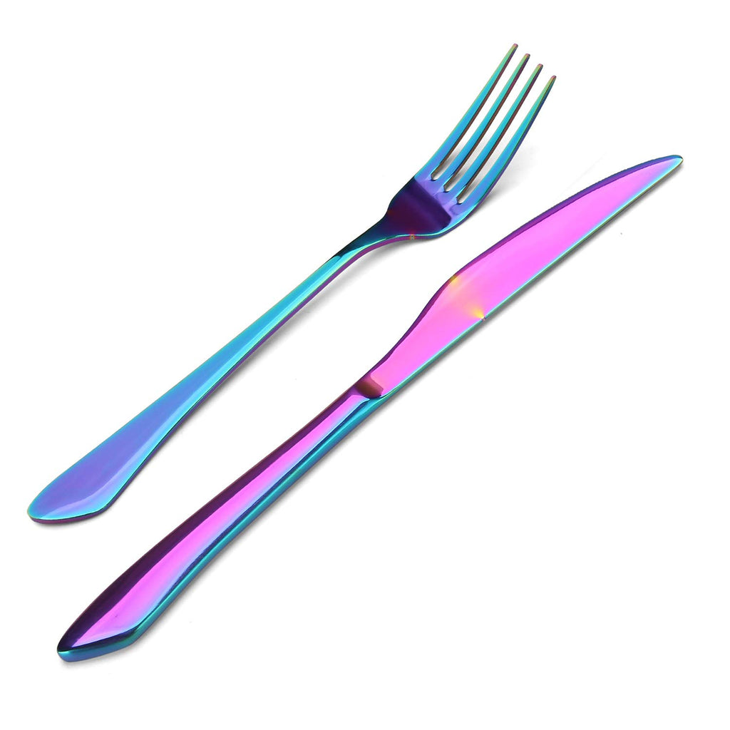 Rainbow Silverware Set, 20-Piece Stainless Steel Flatware Set with Round Edge, Kitchen Utensil Set Service for 4